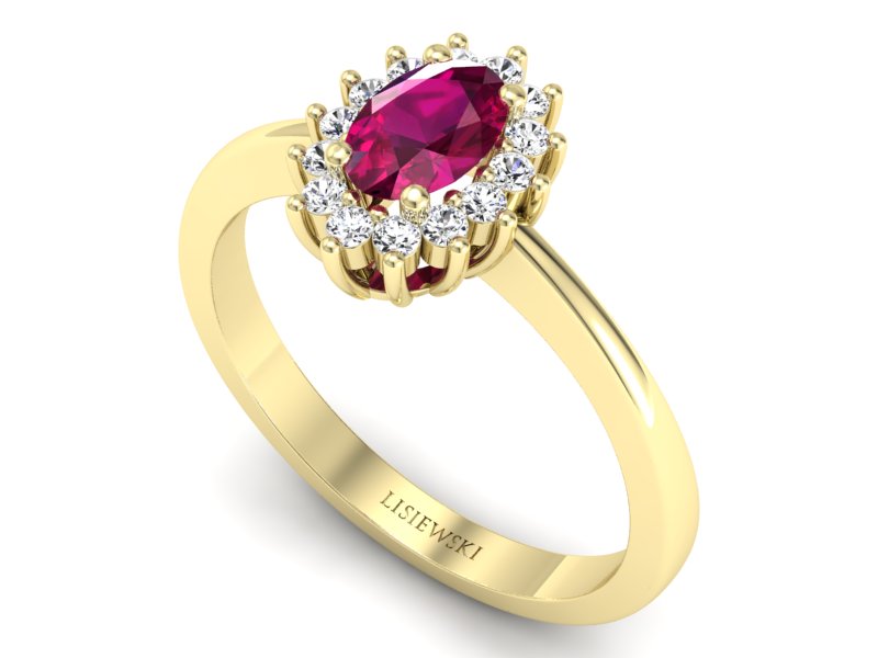 Pierścionek zaręczynowy z rubinem i diamentami - P16001zr