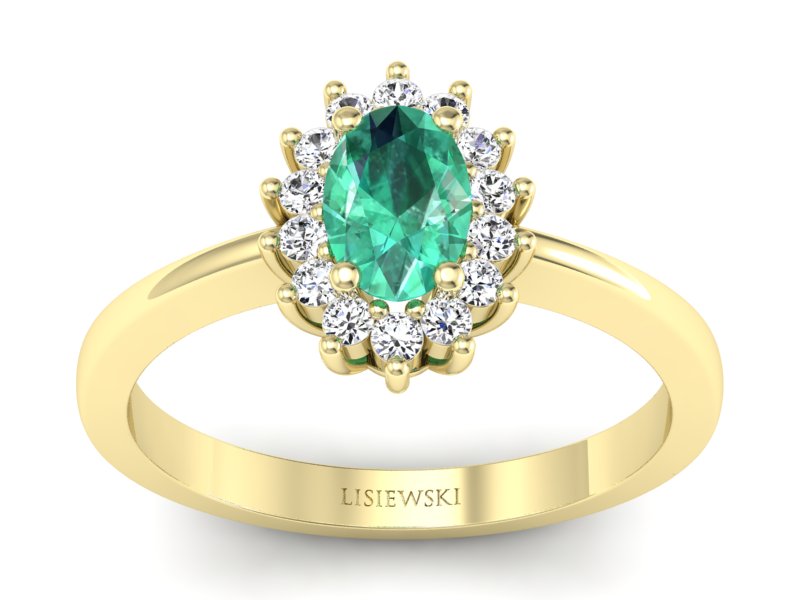 Złoty Pierścionek ze szmaragdem i brylantami - P16001zsm - 1