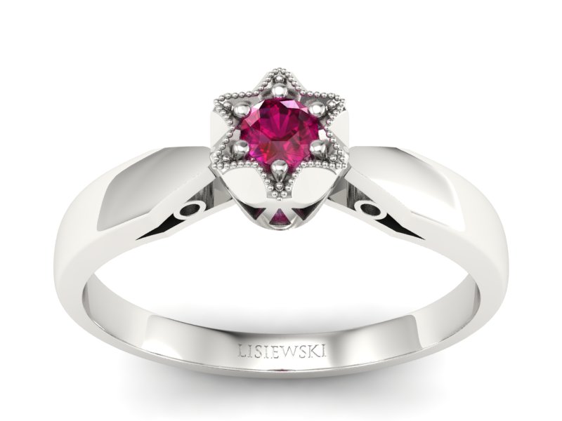 Złoty pierścionek w białym złocie z rubinem unikalny - p16003br - 1