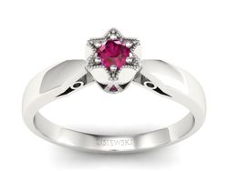 Złoty pierścionek w białym złocie z rubinem unikalny - p16003br