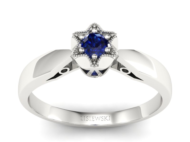 Złoty pierścionek z szafirem w białym złocie stylowy - p16003bsz - 1