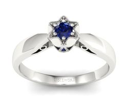 Złoty pierścionek z szafirem w białym złocie stylowy - p16003bsz