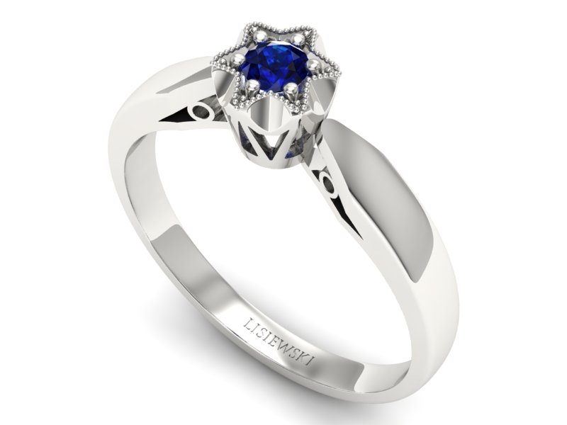 Złoty pierścionek z szafirem w białym złocie stylowy - p16003bsz - 3