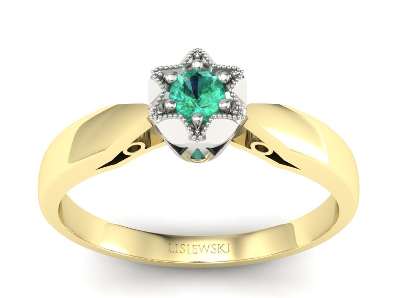 Pierścionek ze szmaragdem żółte białe złoto 585 - p16003zbsm - 1