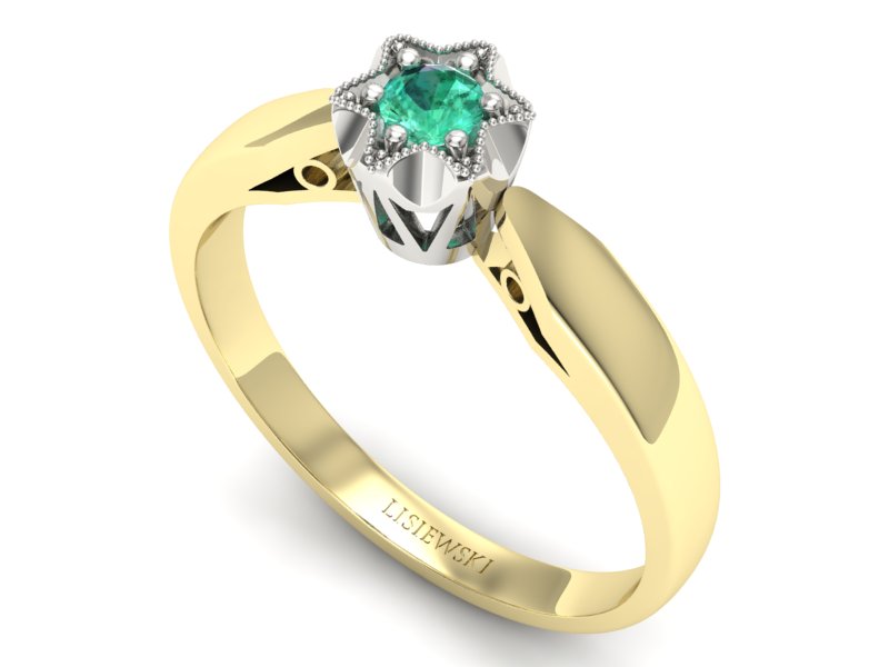 Pierścionek ze szmaragdem żółte białe złoto 585 - p16003zbsm - 3