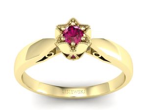 Złoty pierścionek z rubinem żółte złoto