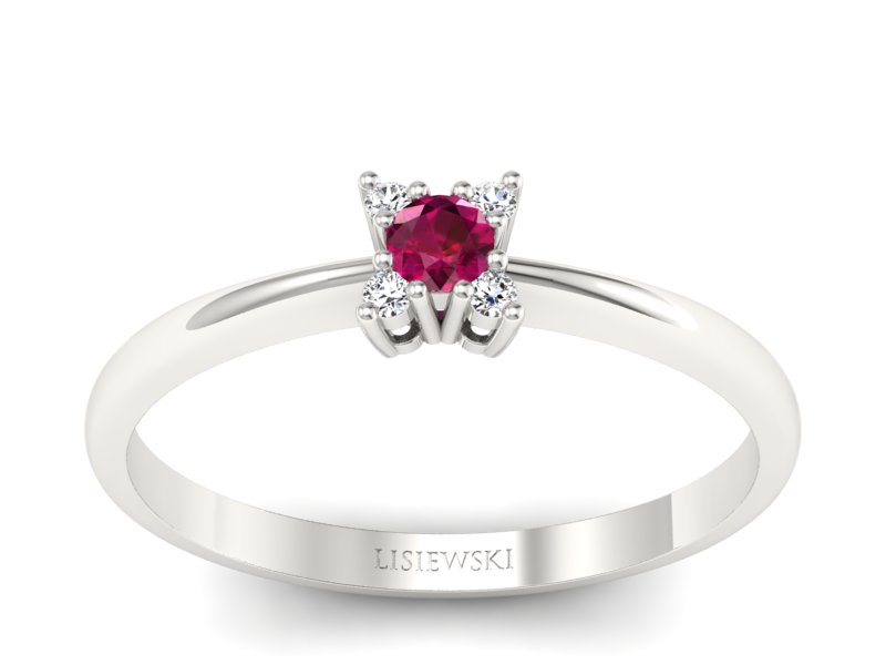 Pierścionek z rubinem i brylantami białe złoto - P16004br - 1