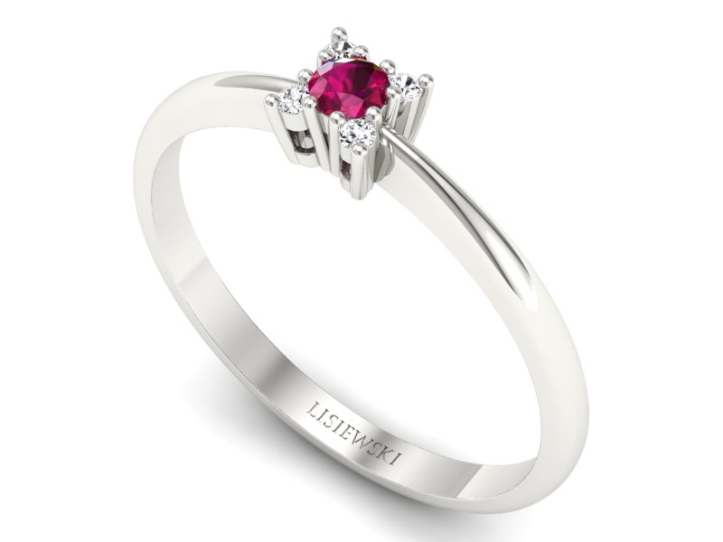 Pierścionek z rubinem i brylantami białe złoto - P16004br - 3