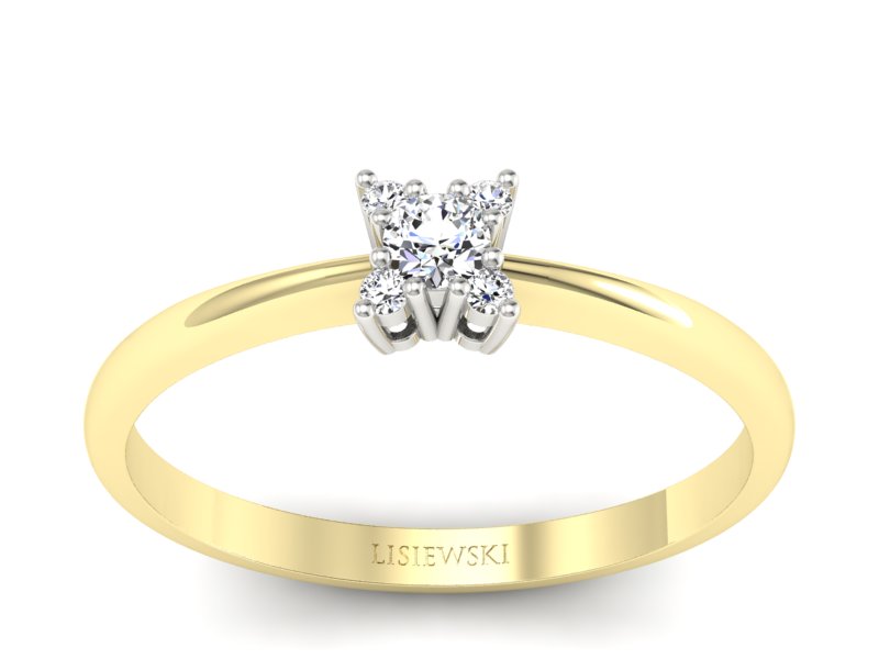 Pierścionek z diamentami żółte i białe złoto 585 - P16004bz - 1