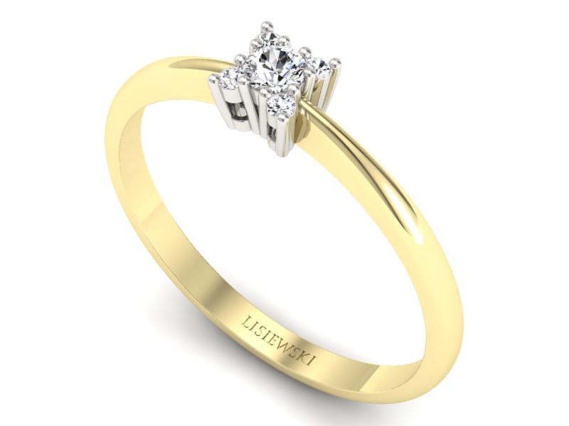 Pierścionek z diamentami żółte i białe złoto 585 - P16004bz