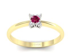 Pierścionek z rubinem i diamentami złoto 585 - P16004zbr