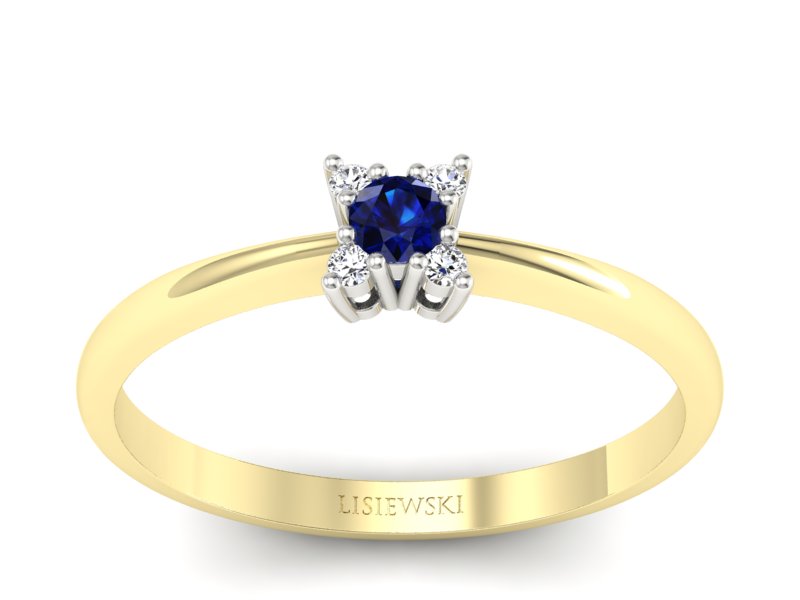 Pierścionek szafir i brylant białe żółte złoto - P16004zbsz - 1