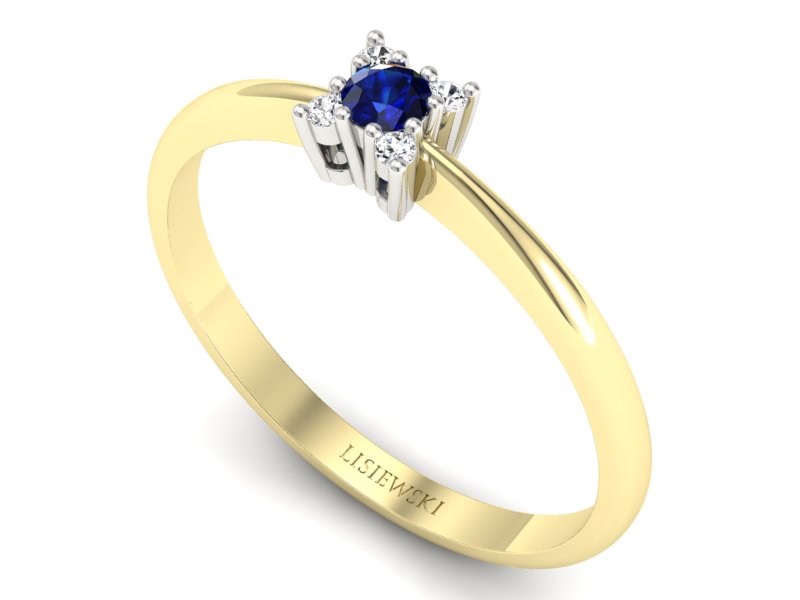 Pierścionek szafir i brylant białe żółte złoto - P16004zbsz - 3