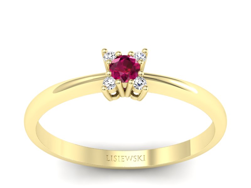 Pierścionek z rubinem i brylantami żółte złoto - P16004zr - 1