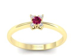Pierścionek z rubinem i brylantami żółte złoto - P16004zr