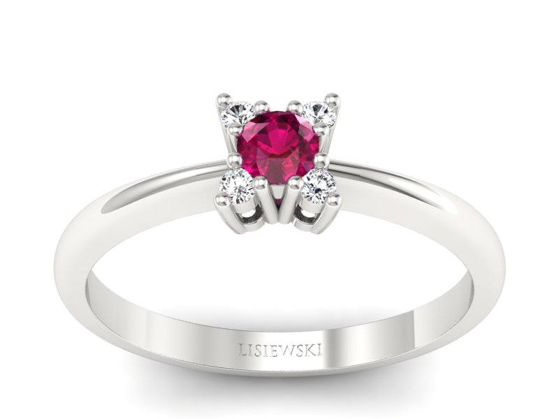 Pierścionek z rubinem i brylantami białe złoto - P16005br - 1