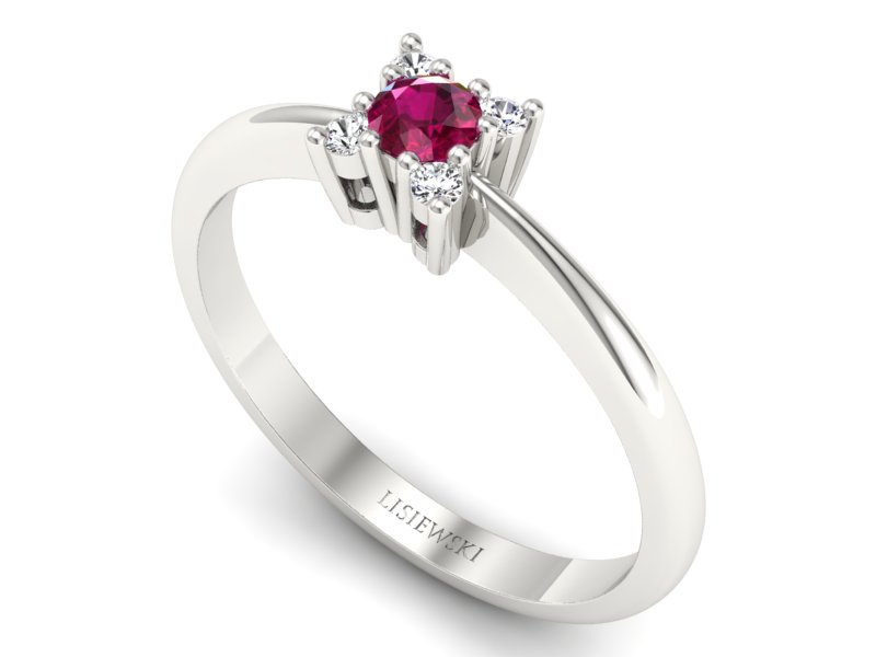 Pierścionek z rubinem i brylantami białe złoto - P16005br - 3