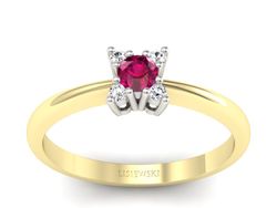 Pierścionek z rubinem i brylantami złoto 585 - P16005zbr