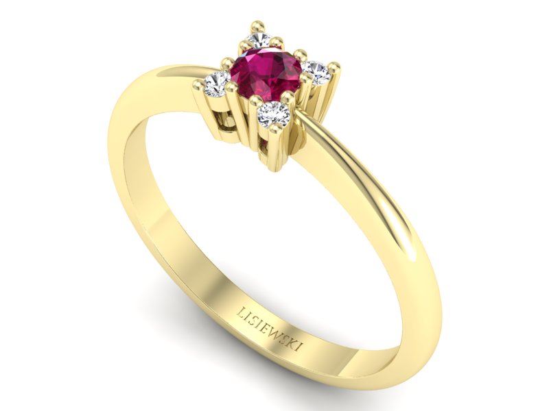Pierścionek z rubinem i brylantami żółte złoto - P16005zr