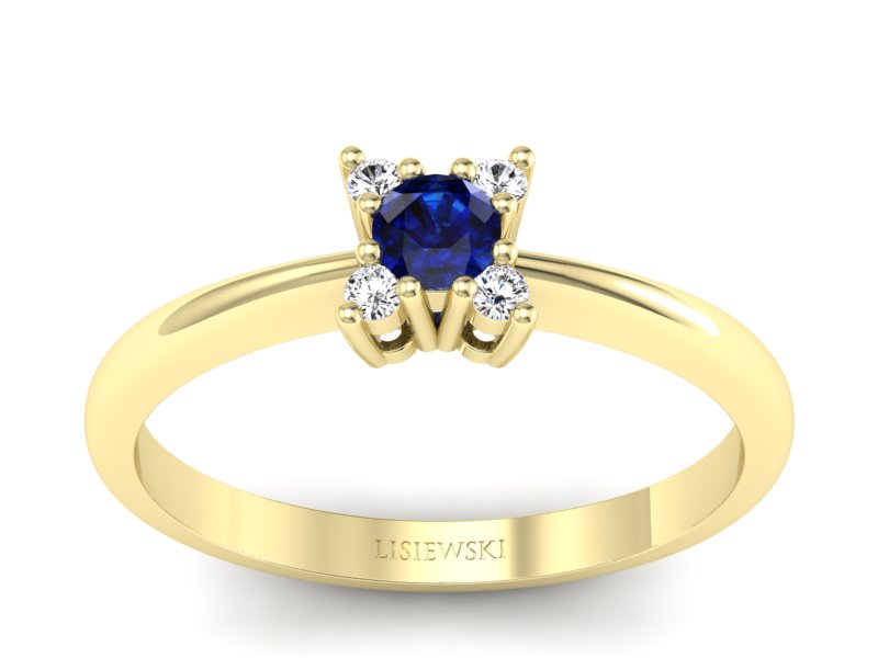 Pierścionek z szafirem i brylantami żółte złoto - P16005zsz - 1