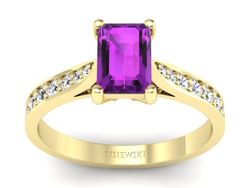 Pierścionek ametyst i brylanty żółte złoto 585 - p16011zat