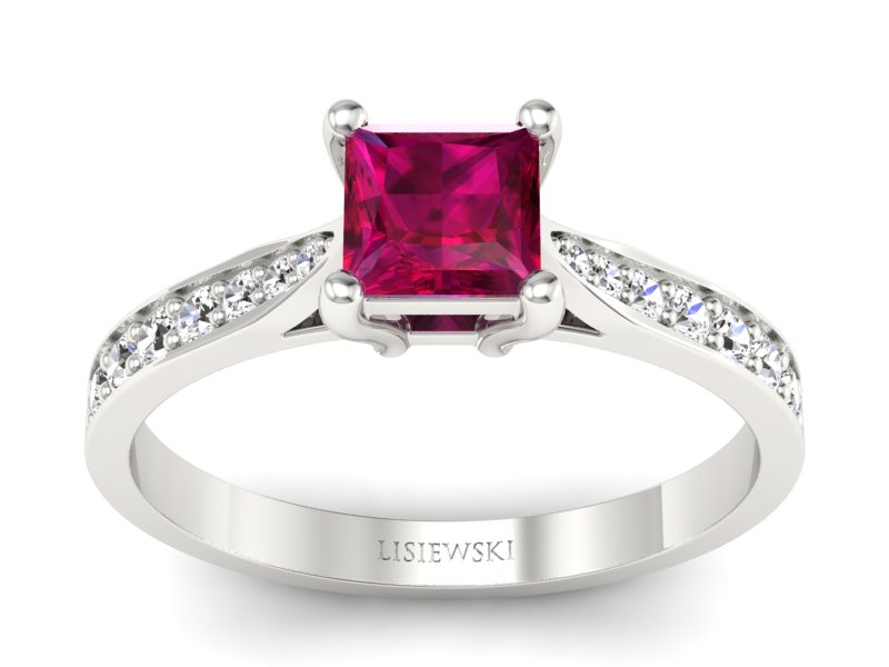 Pierścionek z rubinem i brylantami białe złoto - p16012br - 1