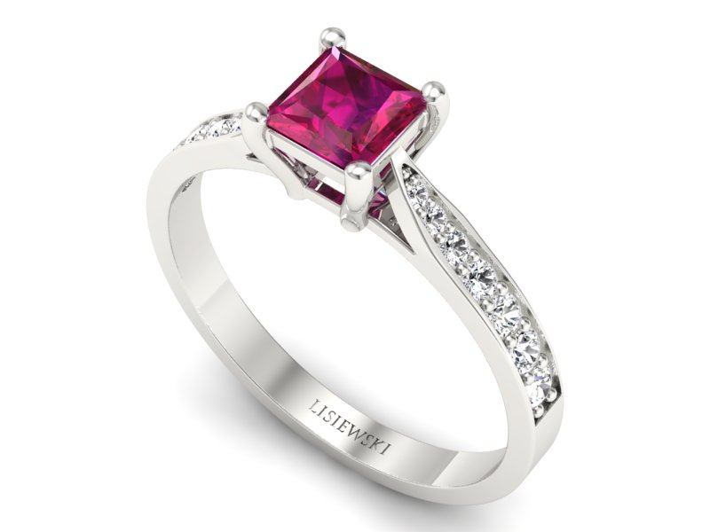 Pierścionek z rubinem i brylantami białe złoto - p16012br - 3