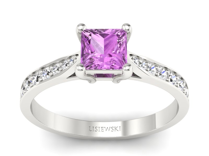 Pierścionek z szafirem i brylantami białe złoto - P16012szr - 1