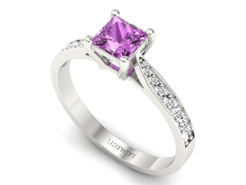 Pierścionek z szafirem i brylantami białe złoto - P16012szr - 3