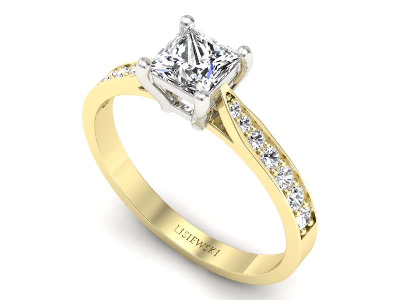 Pierścionek z diamentami białe i żółte złoto - p16012zb - 3