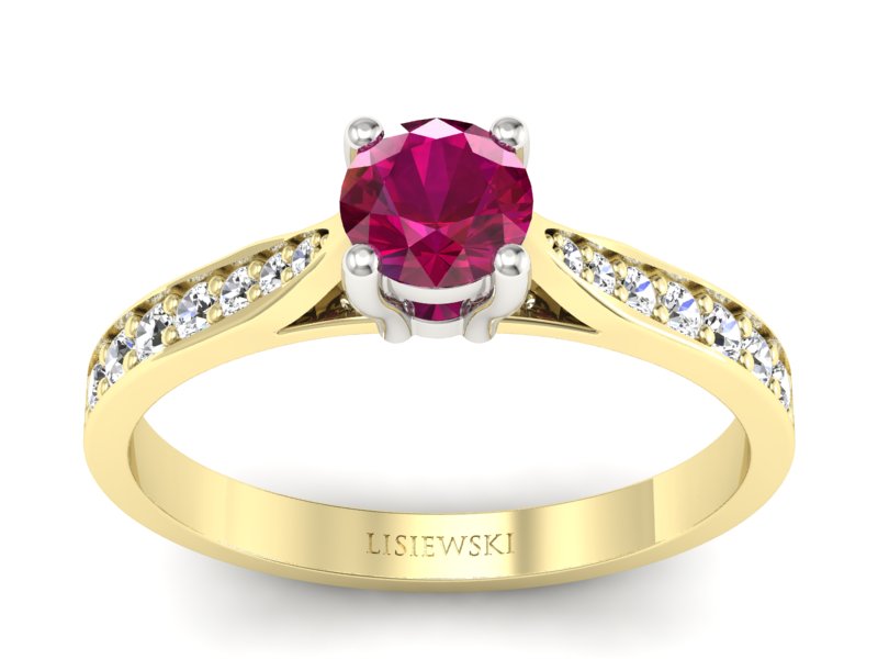 Pierścionek z rubinem i diamentami złoto 585 - p16013zbr - 1