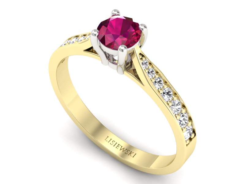 Pierścionek z rubinem i diamentami złoto 585 - p16013zbr - 3