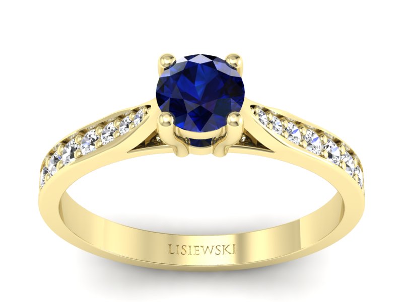 Złoty Pierścionek z szafirem i brylantami - p16013zsz - 1