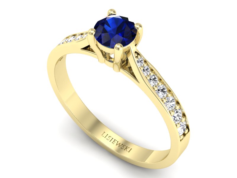 Złoty Pierścionek z szafirem i brylantami - p16013zsz - 3