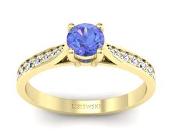 Złoty pierścionek z tanzanitem i brylantami - p16013ztnz