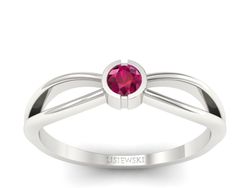 Złoty pierścionek z rubinem w białym złocie elegancja - p16016br