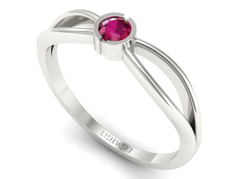 Złoty pierścionek z rubinem w białym złocie elegancja - p16016br