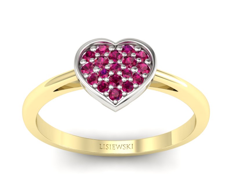Pierścionek z rubinami białe i żółte złoto - p16018zbr - 1