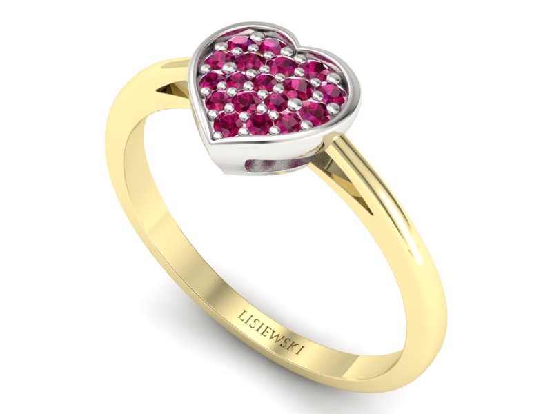 Pierścionek z rubinami białe i żółte złoto - p16018zbr - 3
