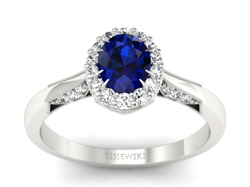 Pierścionek z szafirem i brylantami białe złoto - p16020bsz - 1