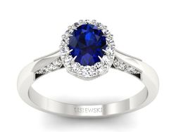 Pierścionek z szafirem i brylantami białe złoto - p16020bsz