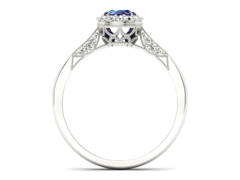 Pierścionek z szafirem i brylantami białe złoto - p16020bsz - 2