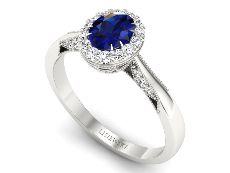 Pierścionek z szafirem i brylantami białe złoto - p16020bsz - 3