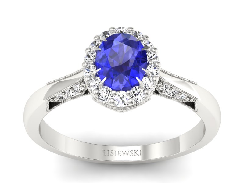 Pierścionek z szafirem i brylantami białe złoto - p16020bszc - 1