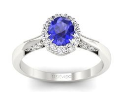 Pierścionek z szafirem i brylantami białe złoto - p16020bszc