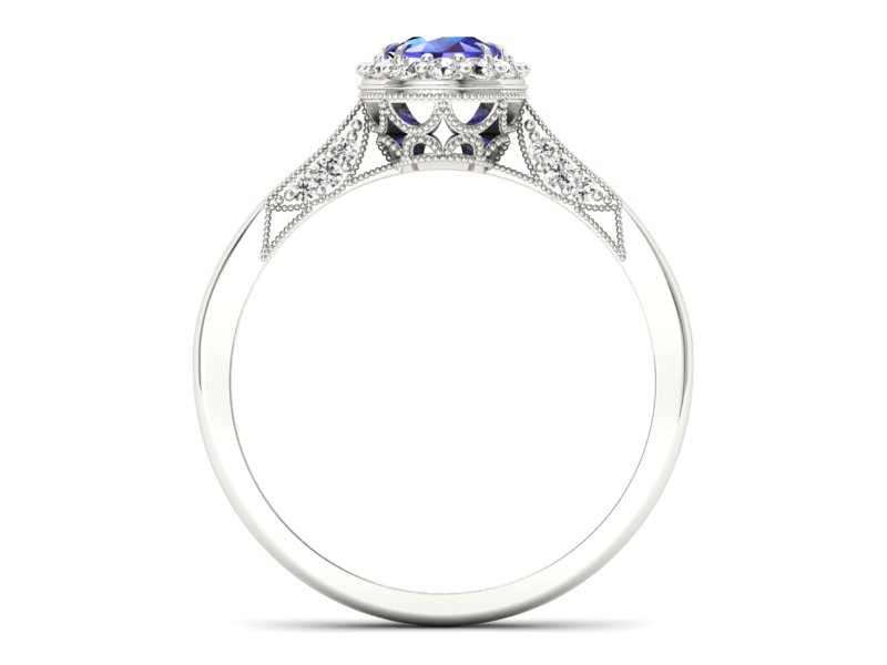 Pierścionek z szafirem i brylantami białe złoto - p16020bszc - 2