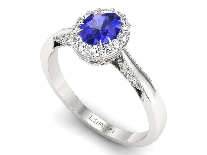 Pierścionek z szafirem i brylantami białe złoto - p16020bszc - 3