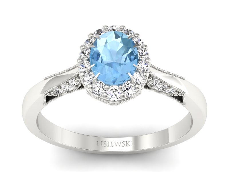 Pierścionek z topazem i brylantami białe złoto - p16020btop - 1