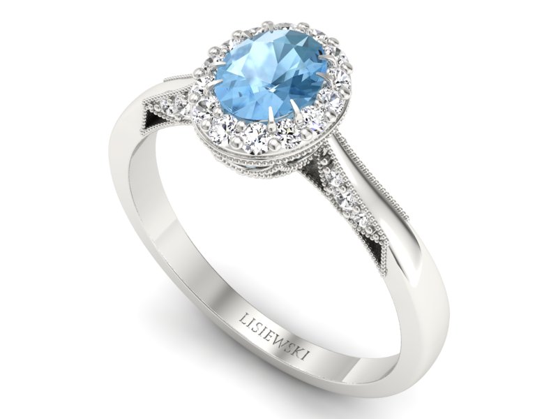 Pierścionek z topazem i brylantami białe złoto - p16020btop - 3