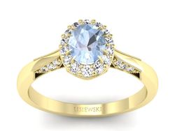 Pierścionek z akwamarynem brylanty żółte złoto - p16020zakw